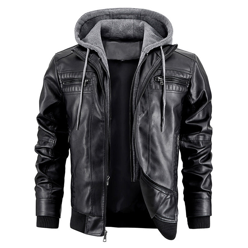 Veste à capuche avec poches zippées Mode chaud Pu cuir manteau Hommes vêtements