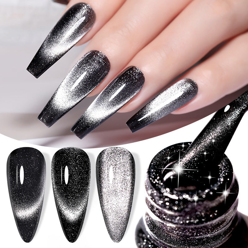 Ultra-Black cristal oeil de chat noir et gris perlescent cristal Nail Gel