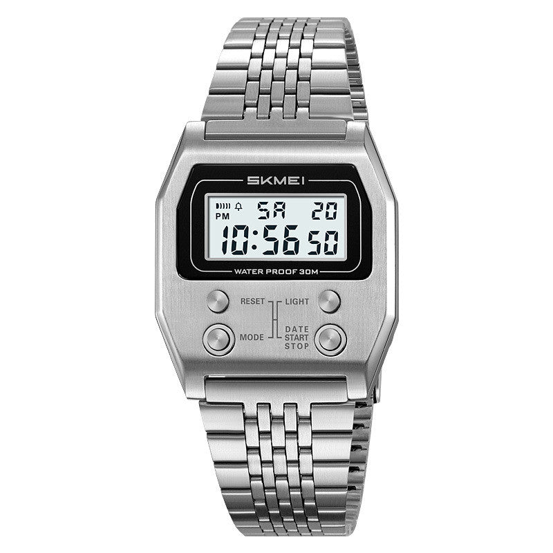 Rétro Digital Minimalist Trendy Waterproof Mens Watch Montre numérique multifonction pour hommes