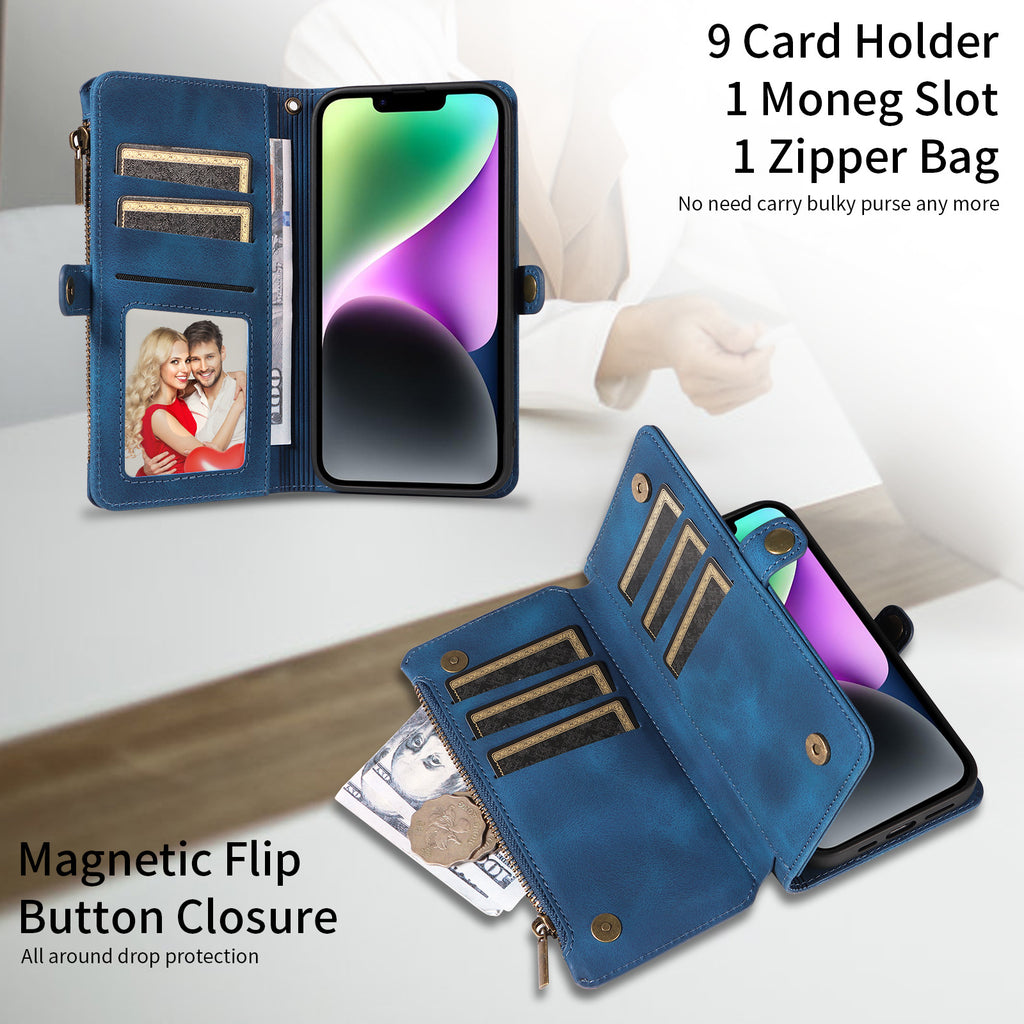 Wallet Flip zipper téléphone en cuir Case