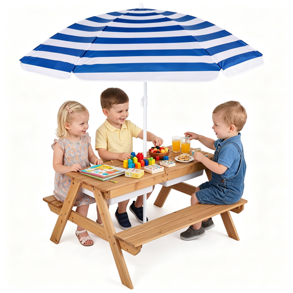 3-en-1 Table de pique-nique pour enfants avec parapluie réglable
