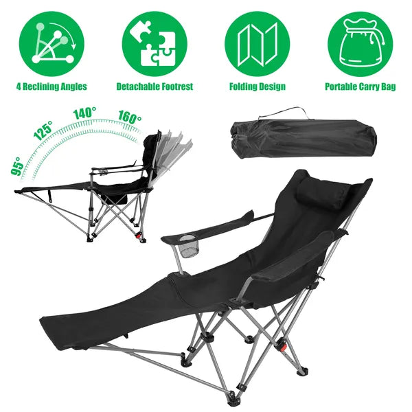 Chaise de camping inclinable extérieur 95-160 Angle réglable carbone acier cadre lourd Du
