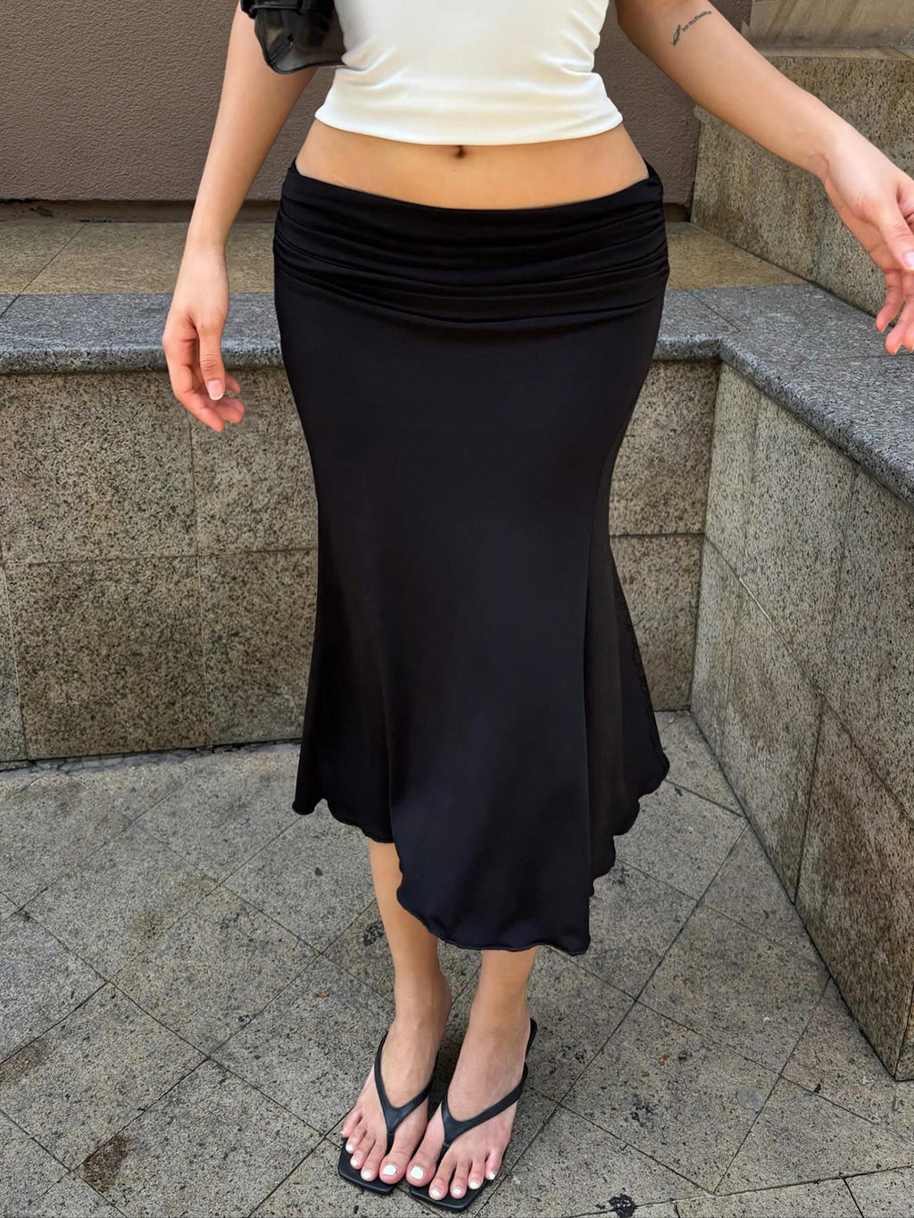 Élégant Slim-fit Jupe Midi plissée de couleur unie