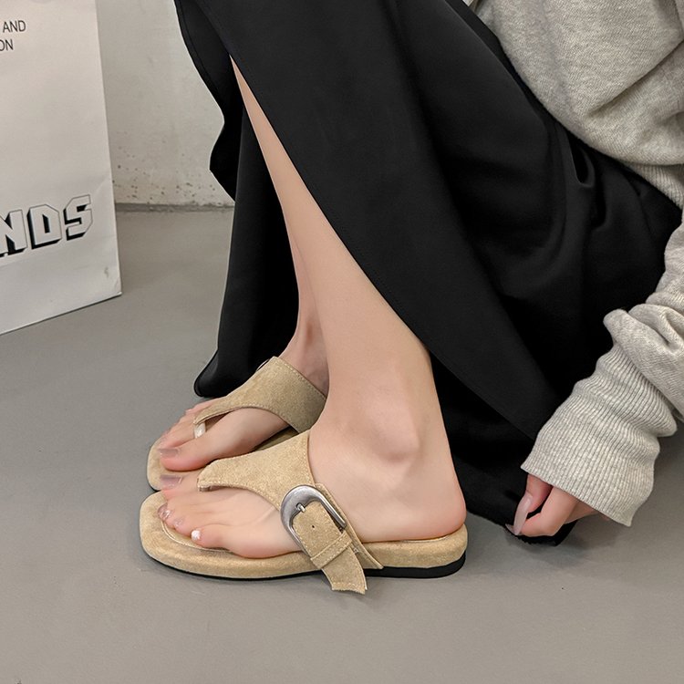 Women's Square Toe Suede Thong Flip Mules
