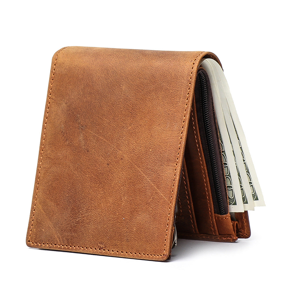 Porte-monnaie court homme de style nouveau fabriqué à partir de Cowhide plein grain avec plusieurs fentes de cartes