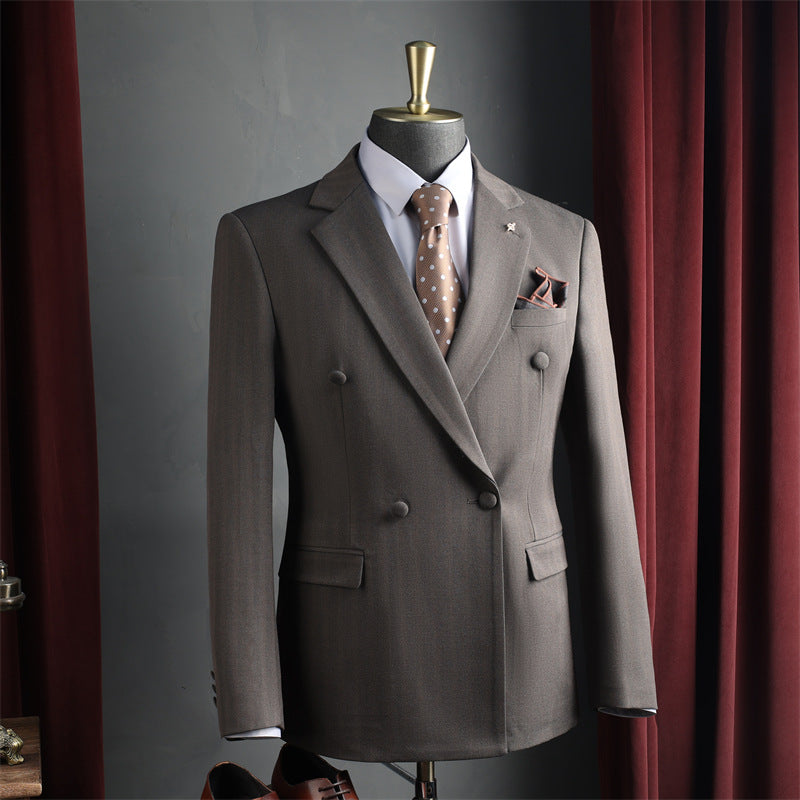 Hommes noir brun Peak Lapel double seins 3 pièces ensemble
