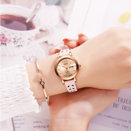 Lumière de nuit Imperméable Dual Calendar Montre Quartz en alliage pour femmes