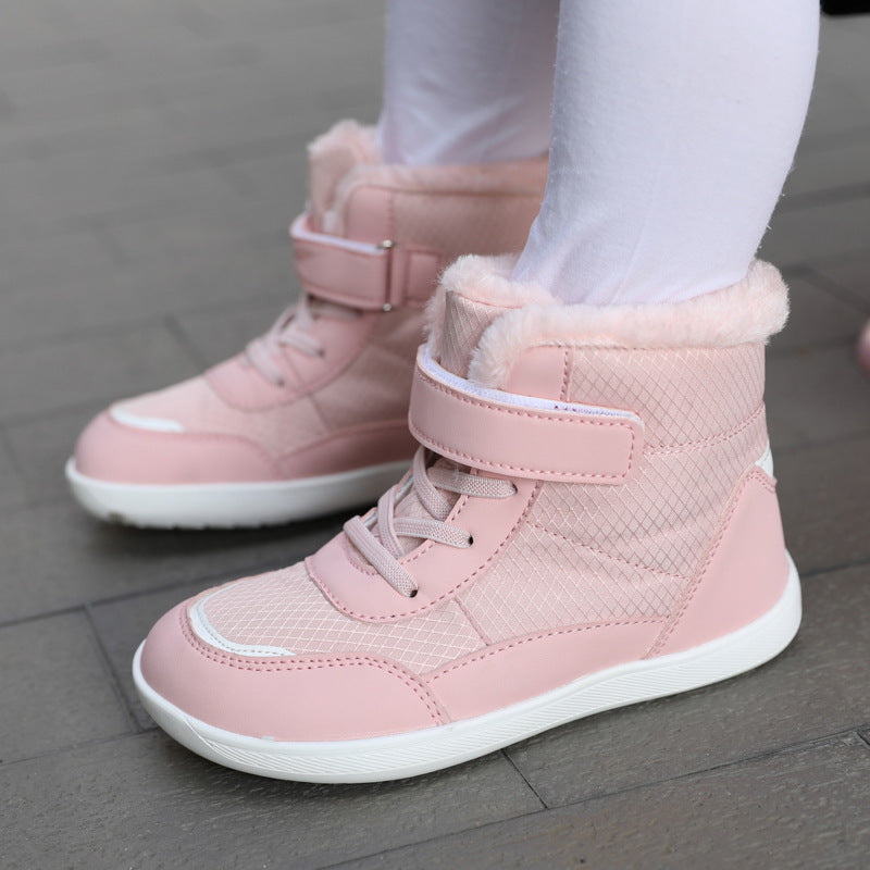 Haut-top pour les enfants avec velours épais large orteil coton rembourré Chaussures en plein air Garder la neige chaude
