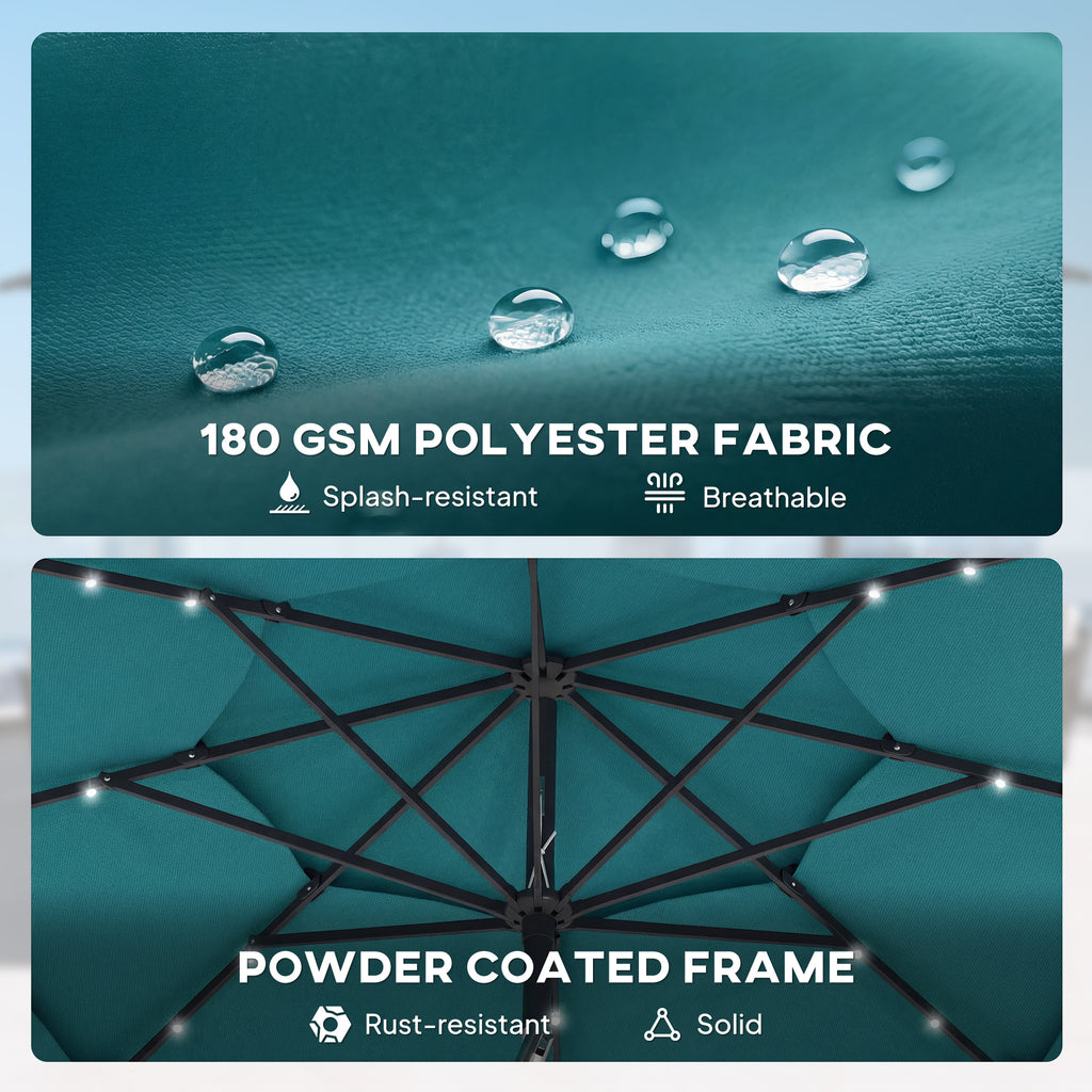 Parapluie extérieur Patio de 9,7 pieds avec lumières solaires LED