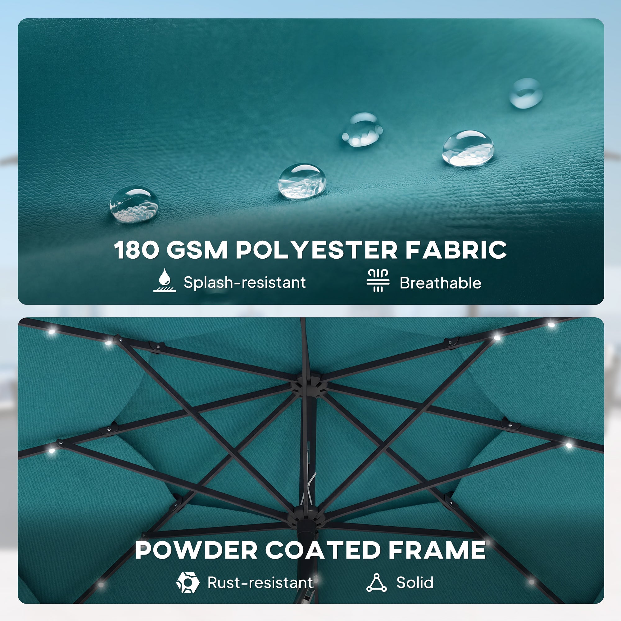 Parapluie extérieur Patio de 9,7 pieds avec lumières solaires LED