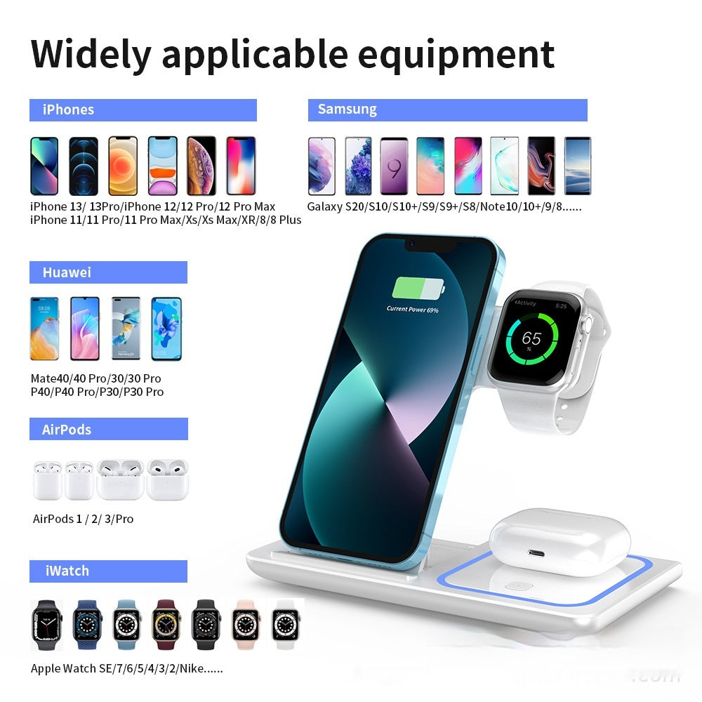 Chargeur sans fil pliant de quatre en un Chargeur sans fil de trois en un