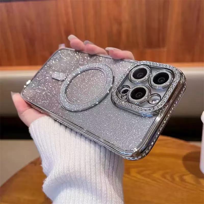 Étui de téléphone magnétique Glitter Strass tout inclus résistant à la chute
