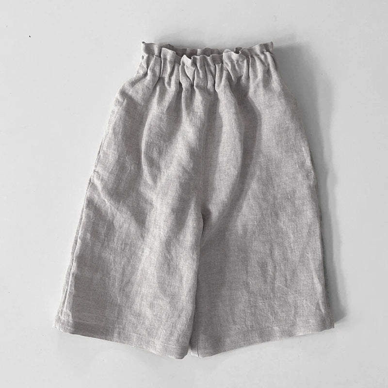 Pantalon casual en coton de coton à large jambe élastique
