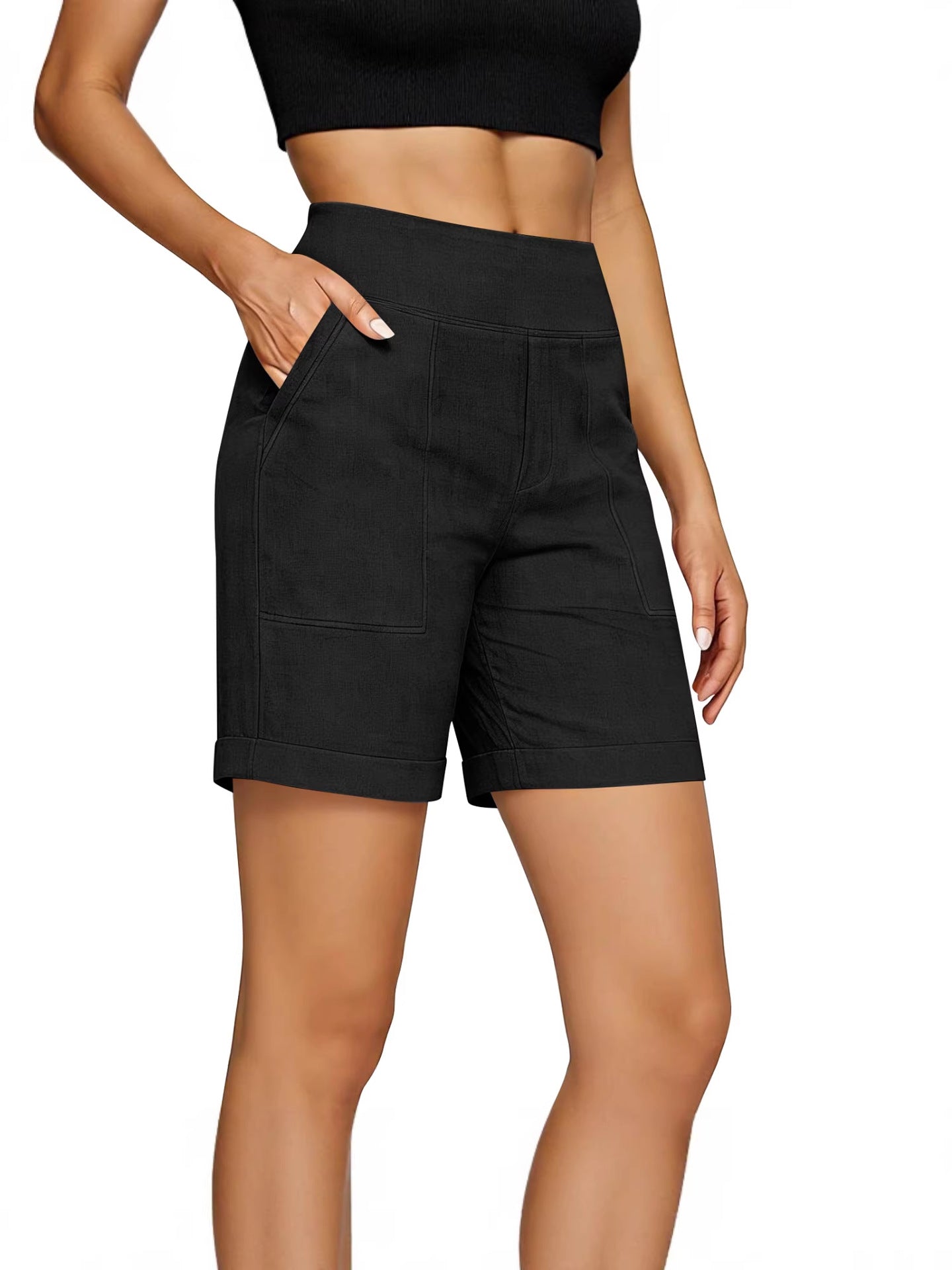 Short de poche en coton et en lin pour femmes de style européen et américain