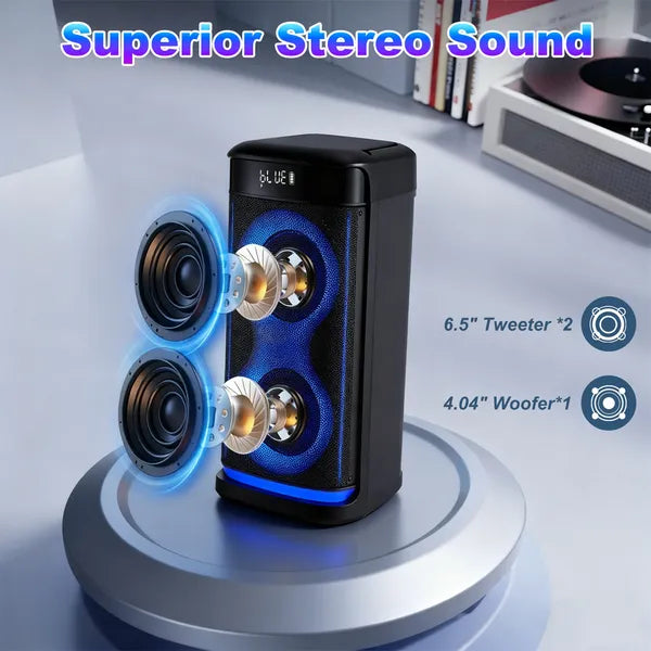 Haut-parleur de partie sans fil portable avec lumière LED sans fil Mic télécommande TWS Treble Basse