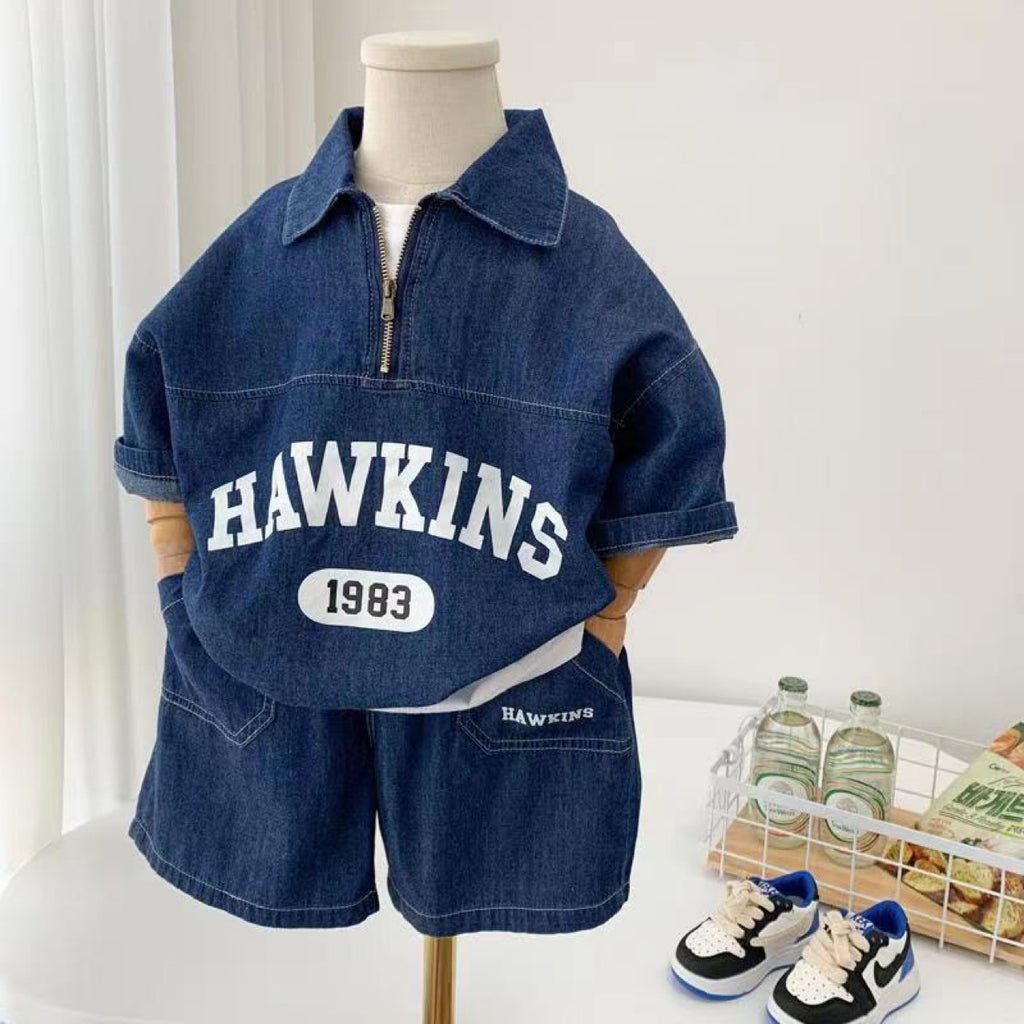Beautiful Korean Model Denim Short-Sleeve Top and Shorts Two-Piece Set