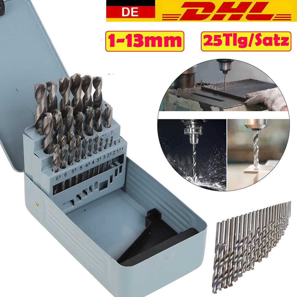 25 pièces HSS Twist Perceuse Bit ensemble 1-13mm 135 Degree Split Point pour l'acier métallique avec métal