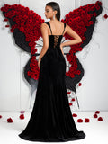 Robe de soirée en velours noir de diamant coloré épais