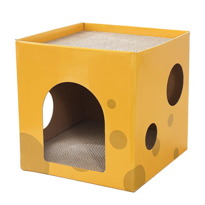 Cheese-box Cat Scratcher et lit de chat en carton ondulé avec deux niveaux