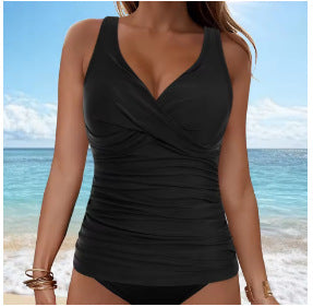 Haut de maillot de bain Crossover col V avec paillettes réglables