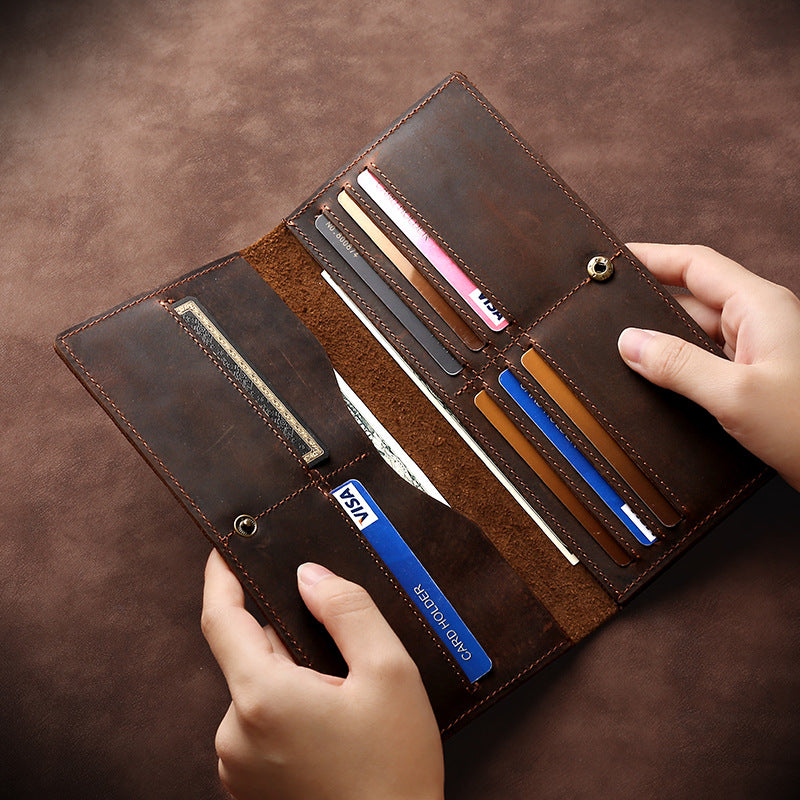 Porte-cartes homme en véritable cuir de cheval long