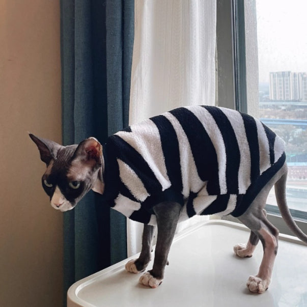 Sphynx Chat chaud Sweater Zebra Stripe Pattern Soft Skin Friendly Vêtements pour chats sans cheveux