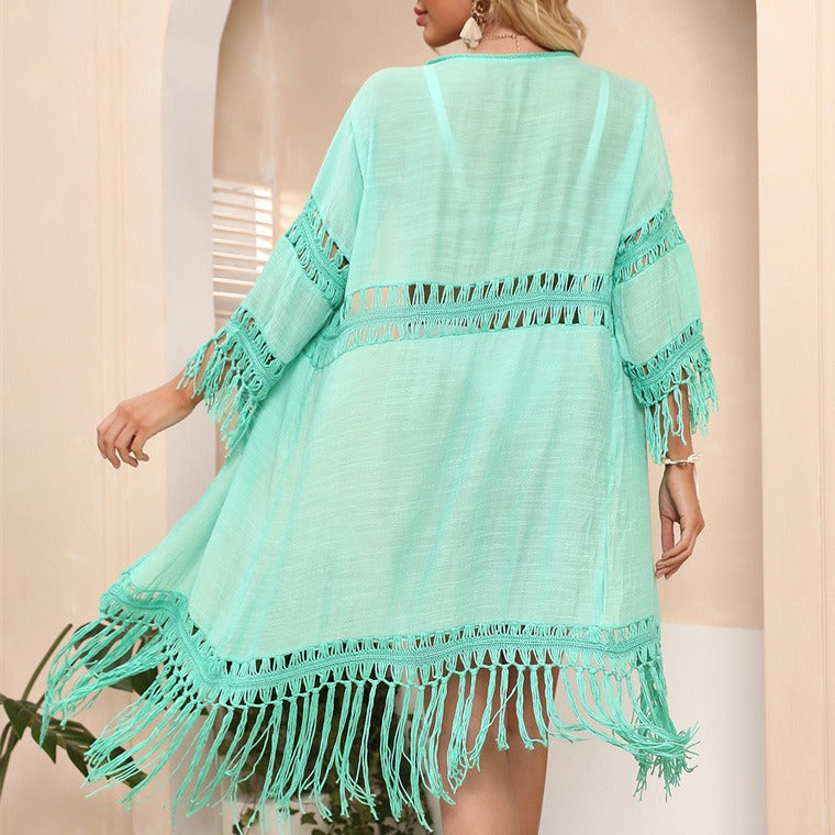 Crochet à la main Cardigan pointure Tassel Loose Beach Cover-up