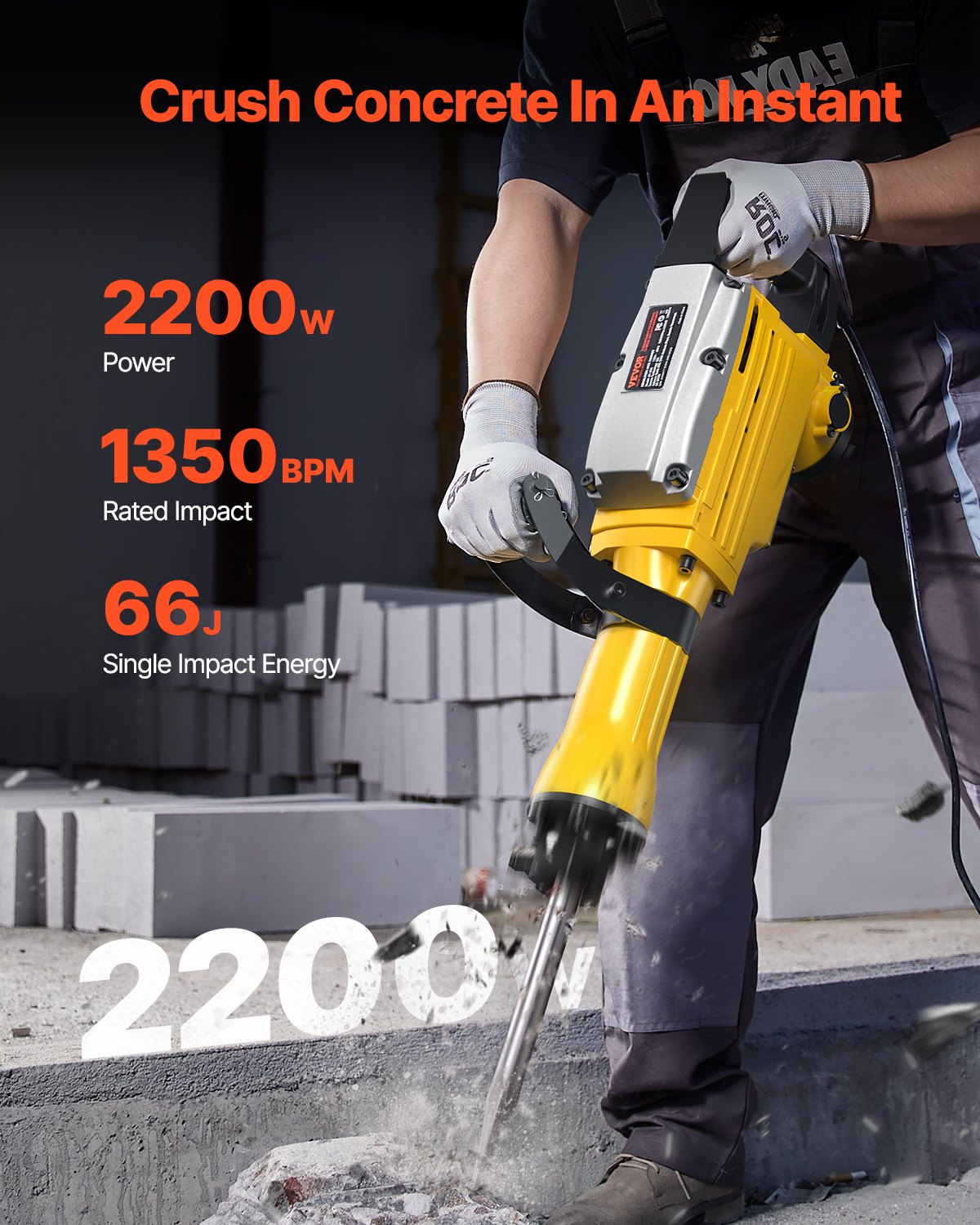 Démolition Jack Hammer Concrete Breaker 2200W Hammer électrique 4 Bit