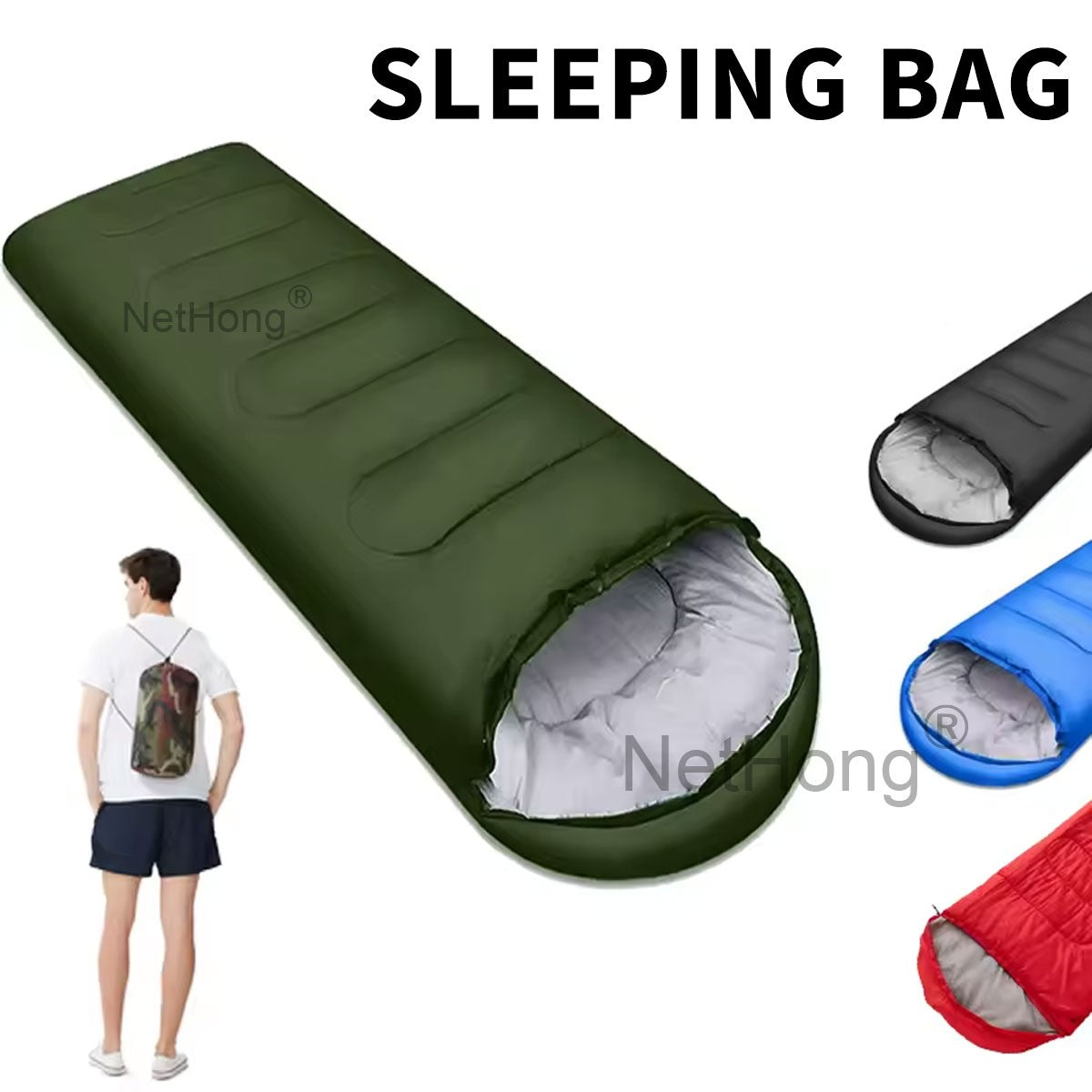 3-4 SEASON SINGLE SLEEPING BAGS CAMPING RECTANGULAR ENVELOPE ZIP UP KIDS