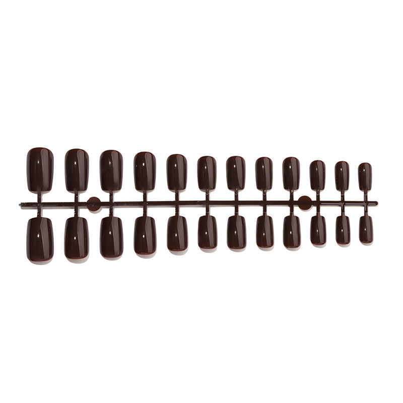 Marron foncé à la main ongles portables style court Conseils de ongles