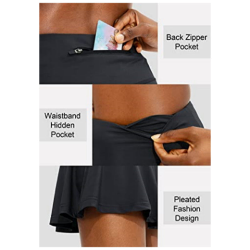 Amazon Summer Jupe de tennis plissé pour femmes Retour ceinture Pocket High Waist Outdoor Sports Golf
