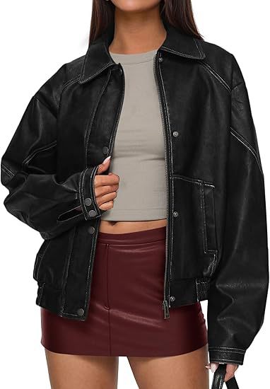 Veste PU femmes Zip-up Casual manteau en cuir