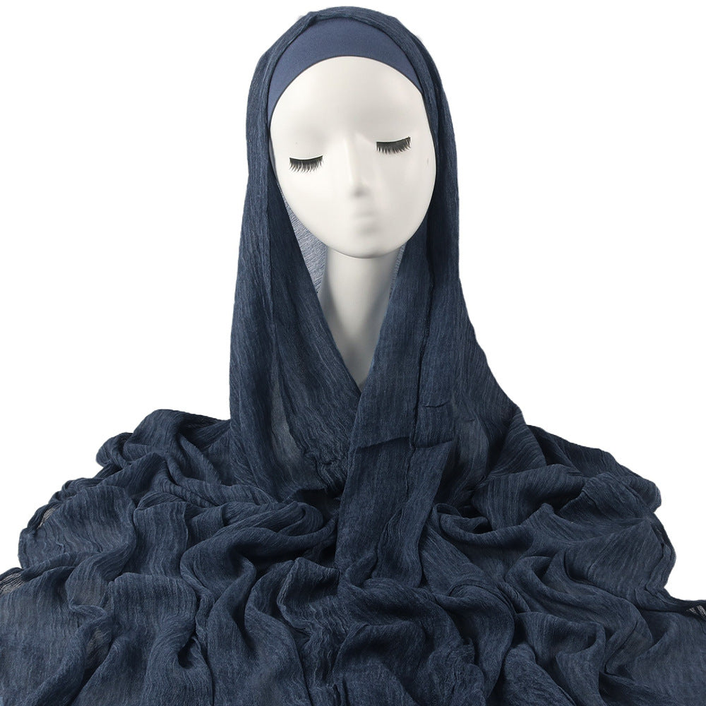 Femmes Solid-couleur plissé Faux Hijab