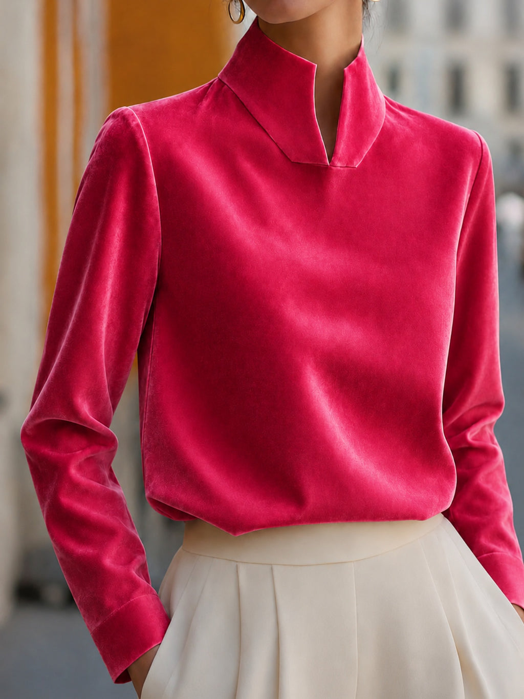 Chemise à manches longues à col chinois