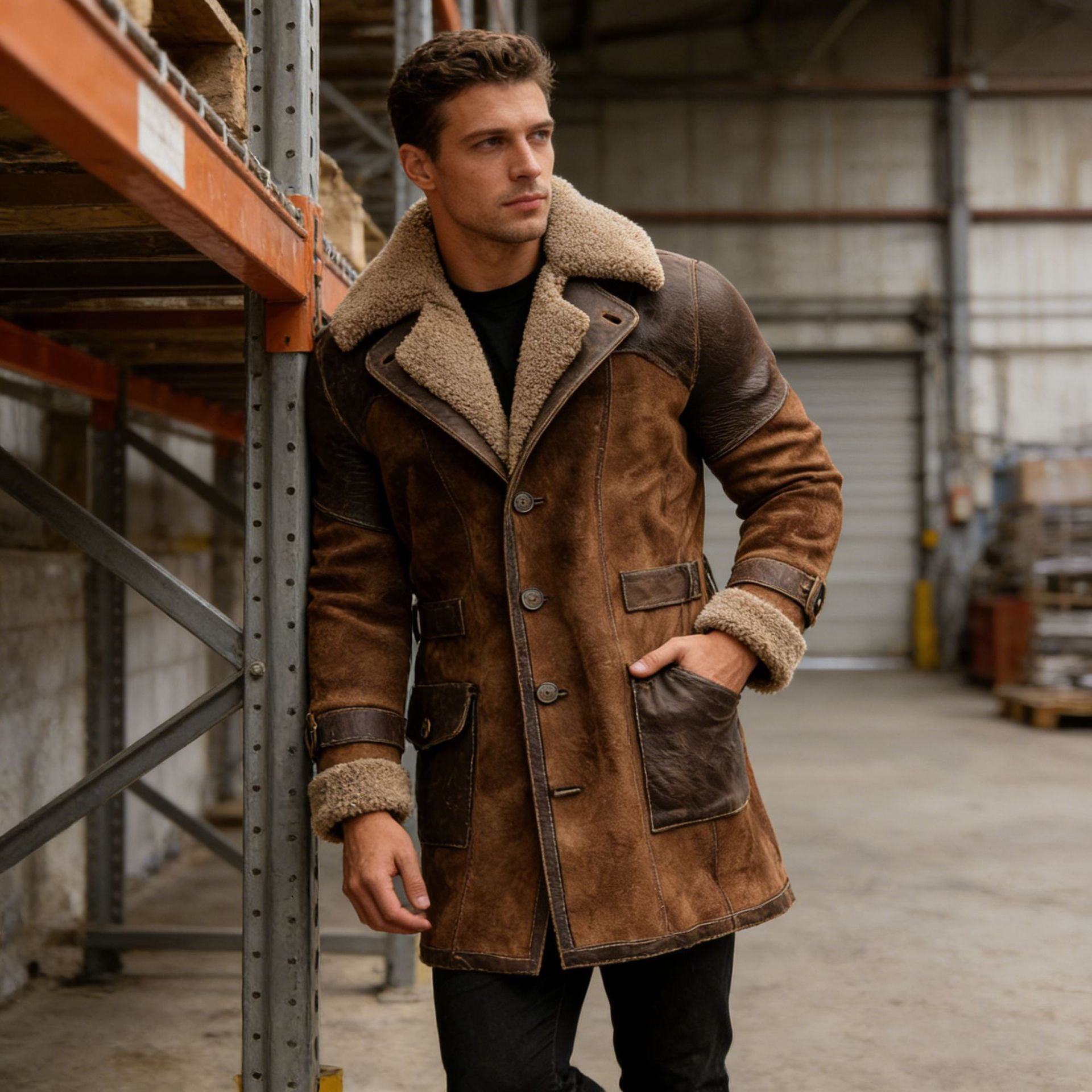 Hommes Retro Patchwork Suede Coat
