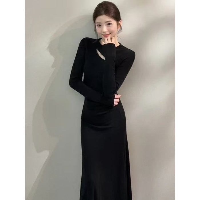 Robe vintage de style français à manches longues ajustées