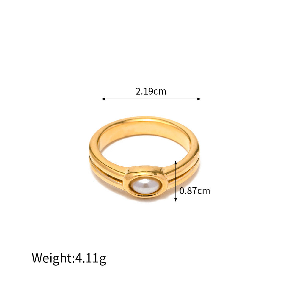 Pearl Zircon anneau en acier inoxydable pour les femmes