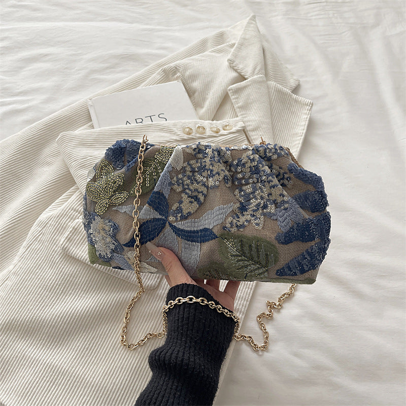 Sac à embrayage de mode brodé chaîne