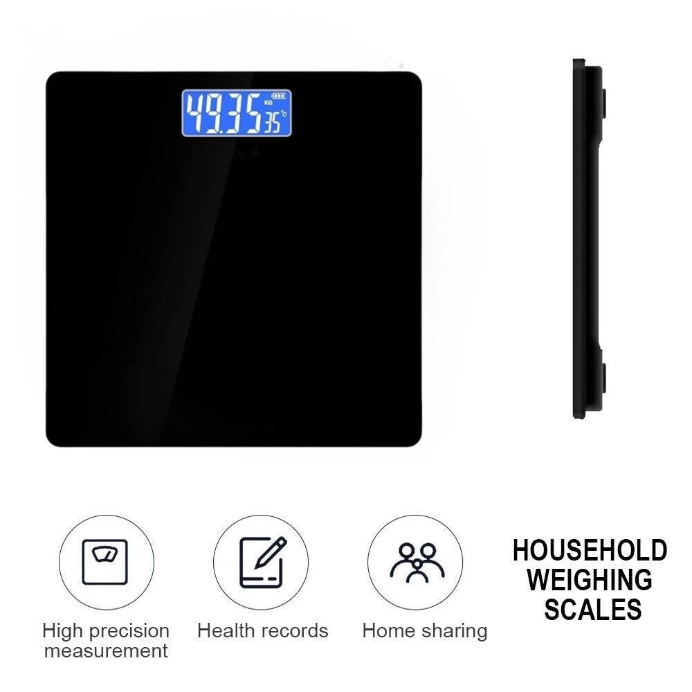 Échelles de salle de bain numérique 180KG Poids du corps Échelle de pesée LCD Électronique Noir