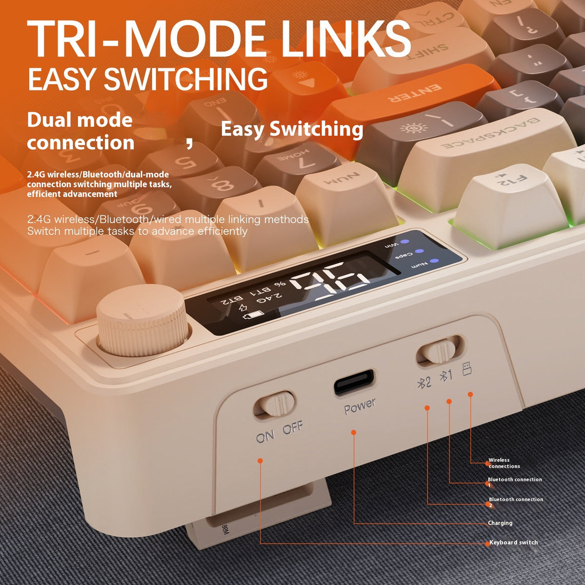 Wireless Dual-Mode Bluetooth Russian Keyboard Display