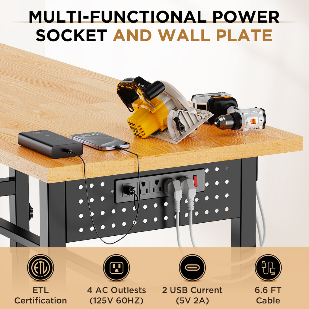 96in Workbench réglable avec pegboard latéral
