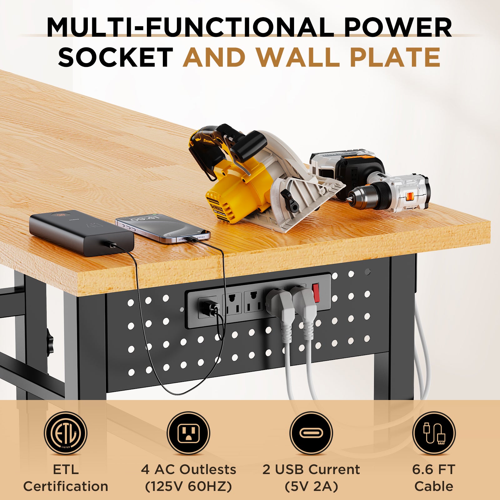 96in Workbench réglable avec pegboard latéral