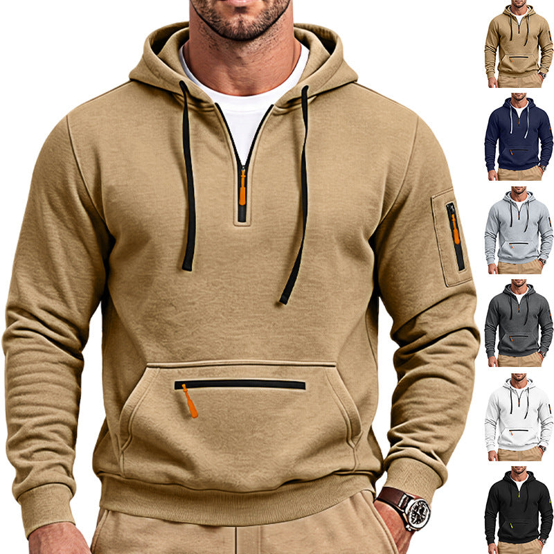 Arrivée European Size Half-Zip Multi-Pocket Casual Loose Sports Pullover Hoodie For Foreig