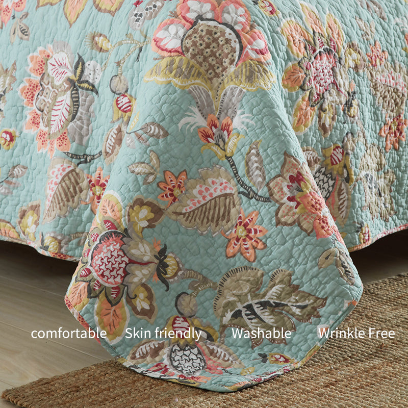 Cotton Reversible Quilt Bedspread Set American Countryside Print Vintage Botanical Design