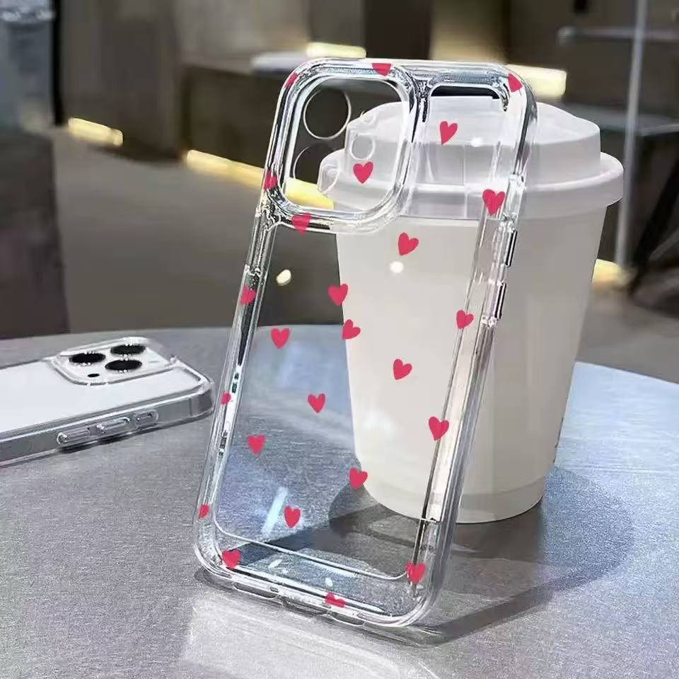 Boîtier de téléphone spatial transparent en forme de coeur coloré