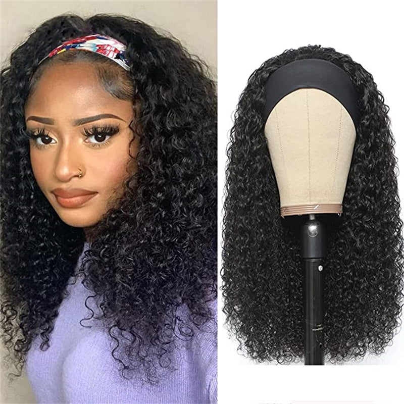 Couvercle noir de cheveux en fibre synthétique moyenne bouclée