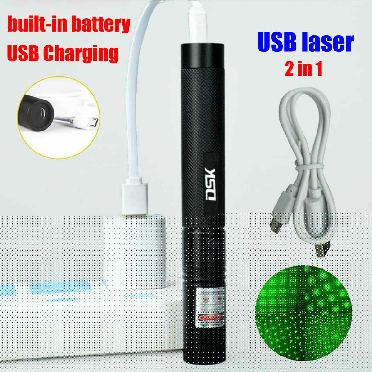 Stylo pointeur laser vert lampe USB rechargeable 990Miles 532NM Astronomie Lumière de faisceau visible