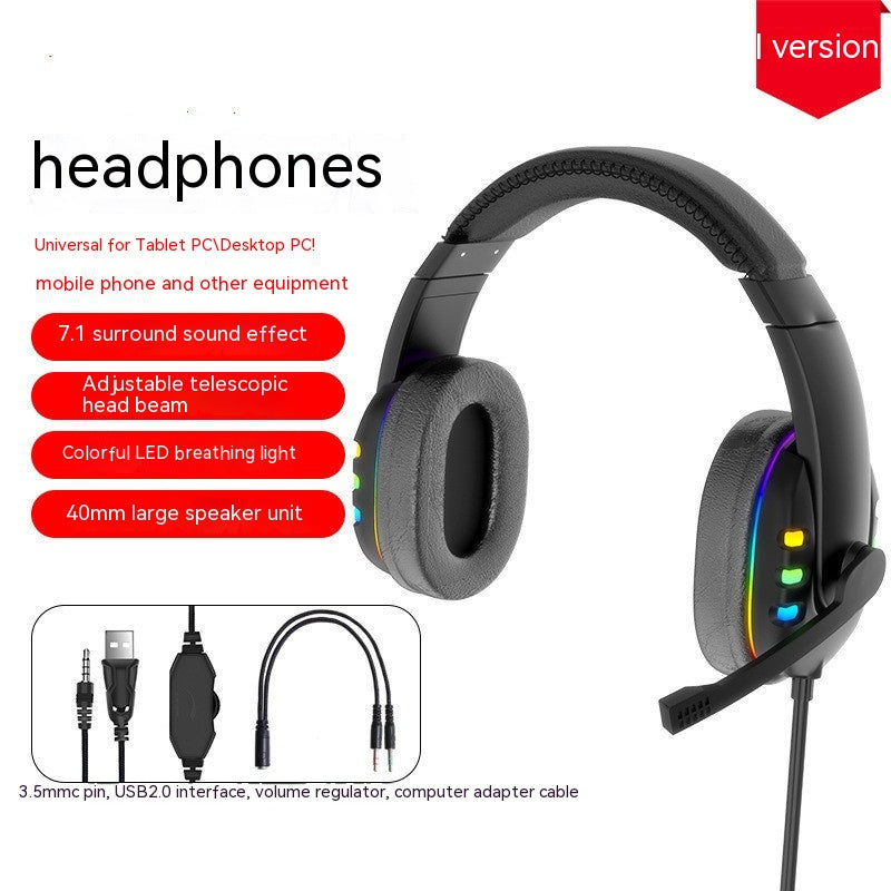 Casque de jeu avec microphone à lumière respirante LED