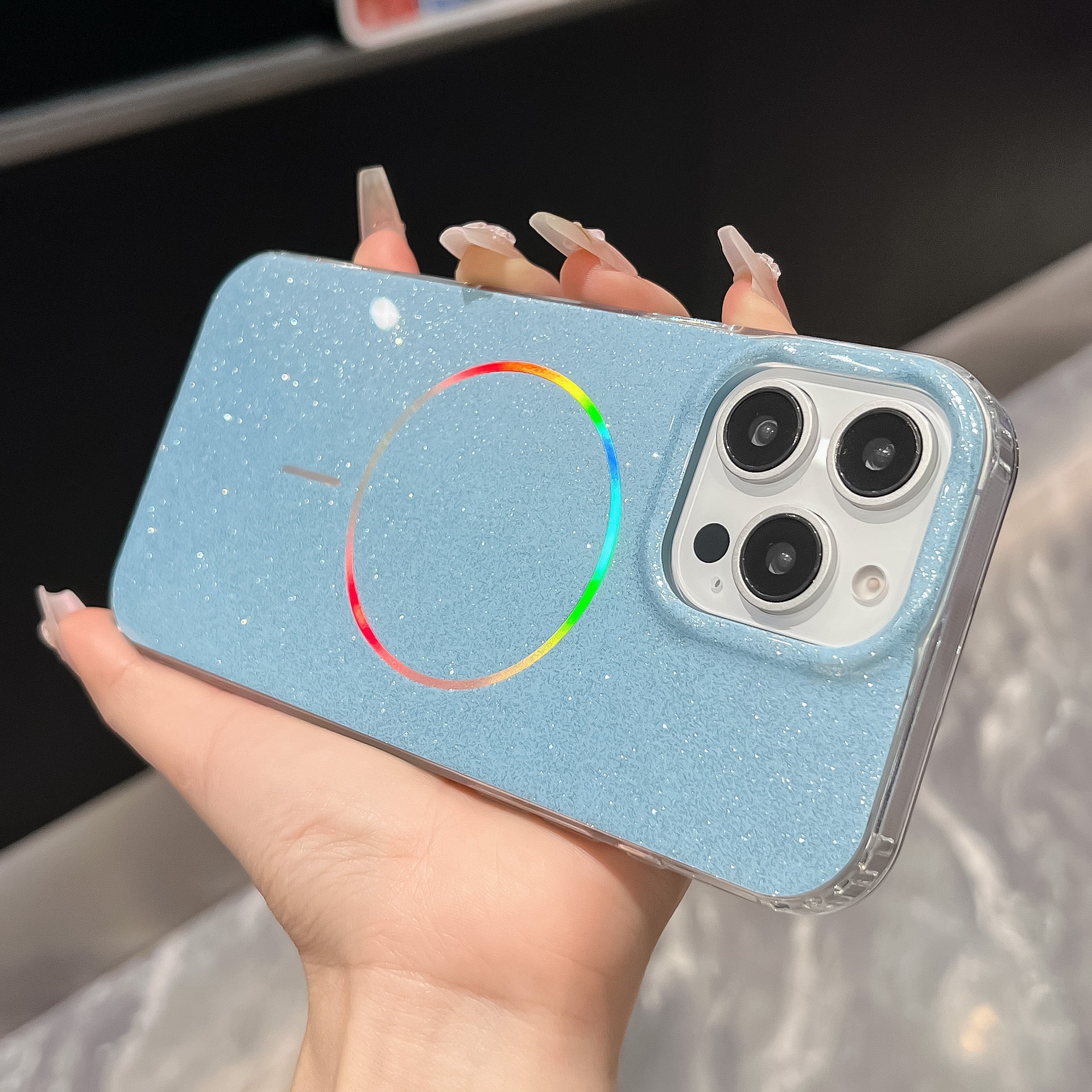 Convient pour les boîtiers de téléphone double face stratifié avec un anneau délicat de paillettes