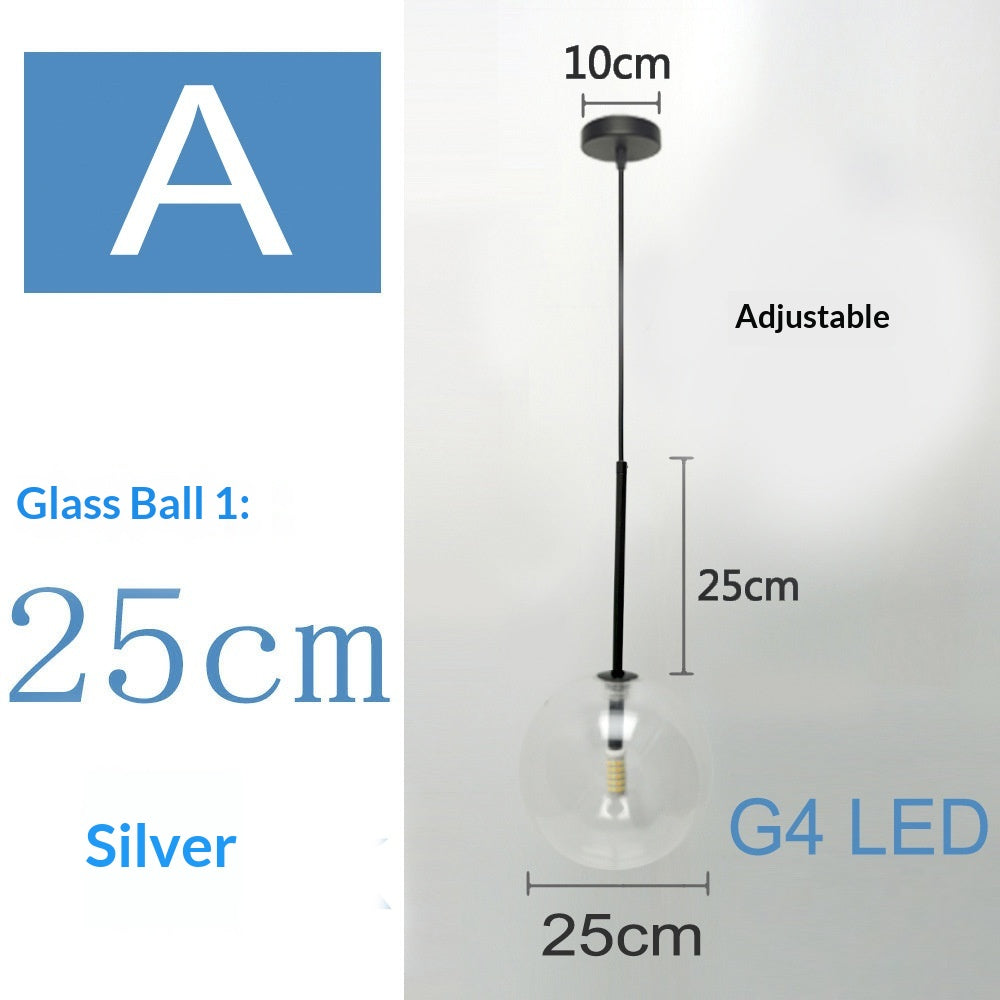 Style nordique Singlehead Transparent Ronde Pendentif Lumière Moderne Minimalist Bal en verre
